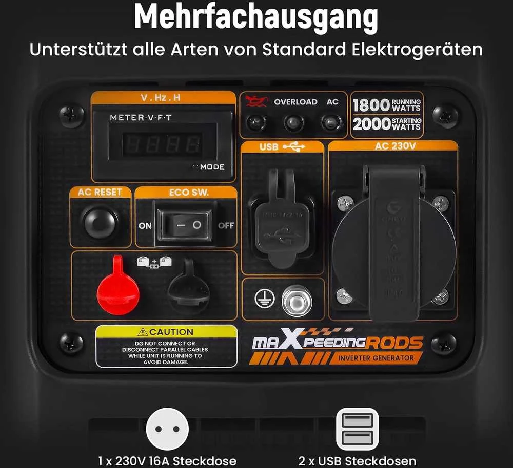maXpeedingrods inverterinis generatorius 2000 W, benzininis, 4-taktis, USB ir 230 V lizdai, MXR2350