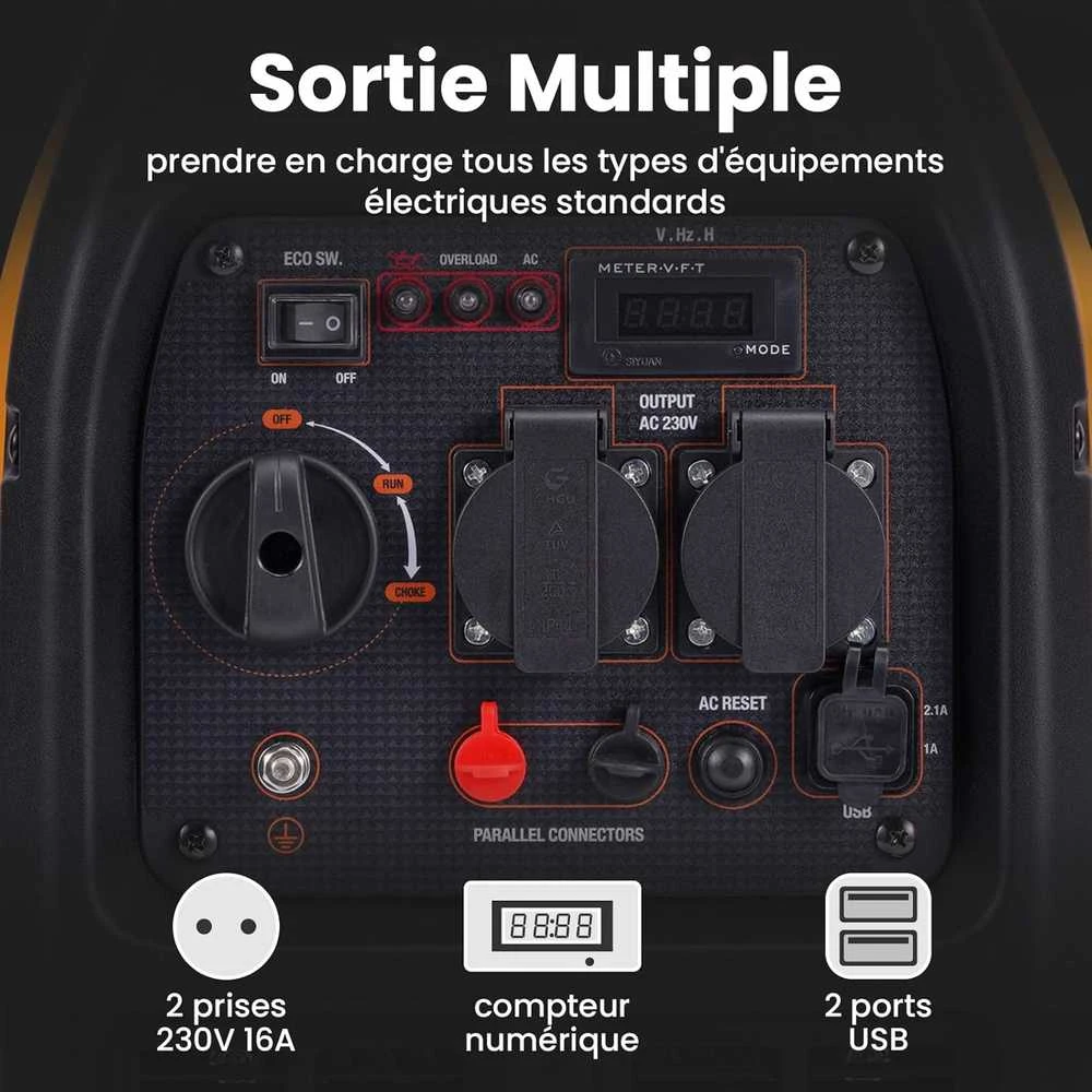 maXpeedingrods inverterinis generatorius 2300 W, benzininis, tylus, USB ir 230 V išėjimai, MXR2300