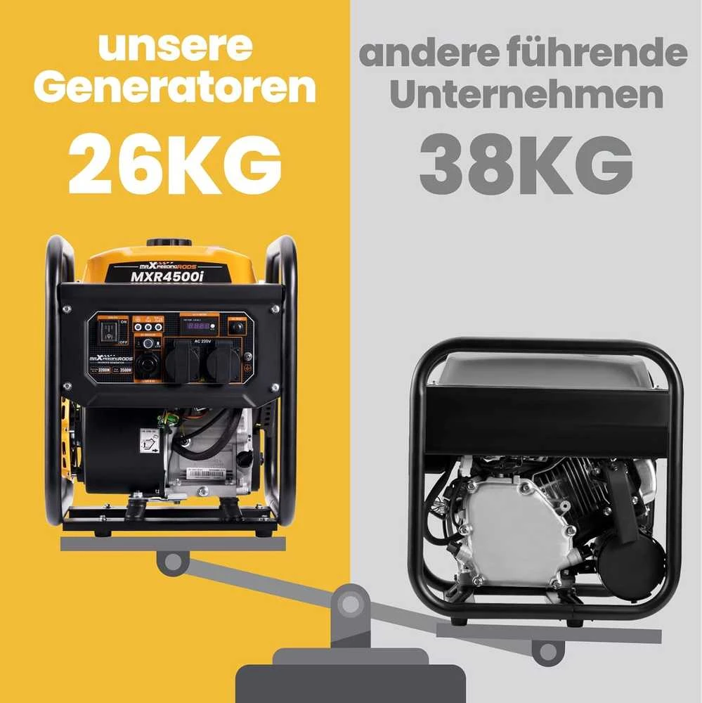 maXpeedingrods inverterinis generatorius 3500 W, benzininis, 2 x 230 V, tylus ir lengvas MXR4500i