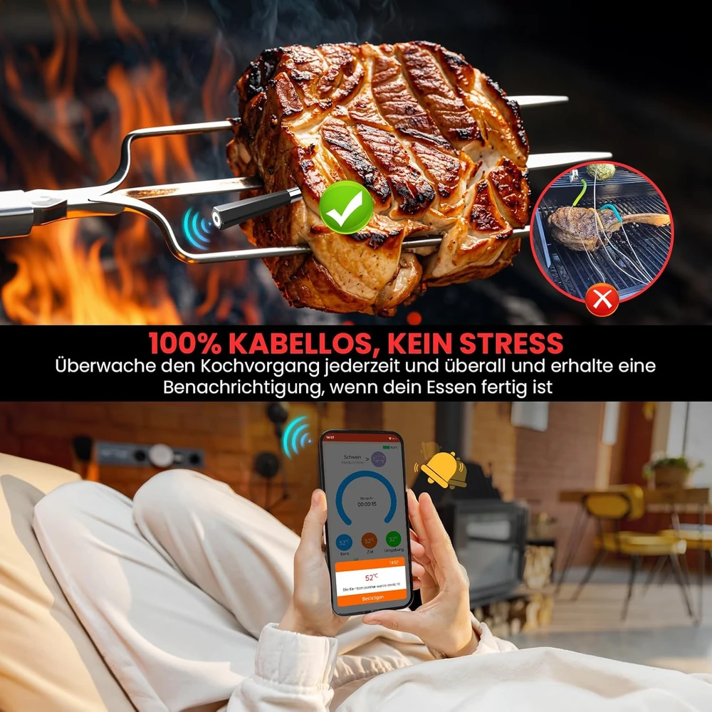 Maxtachi belaidis Bluetooth mėsos termometras su dvigubu jutikliu, įkraunamas, DT-131