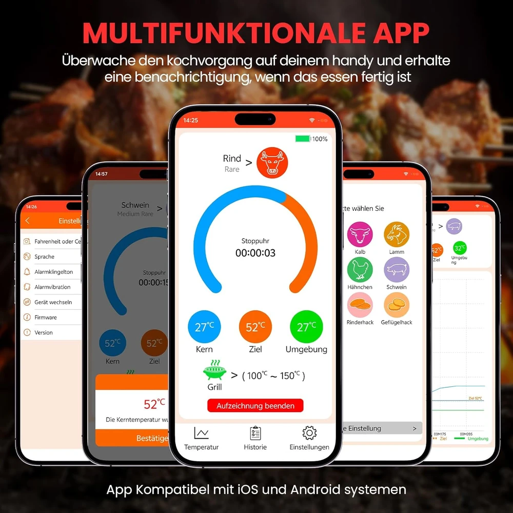 Maxtachi belaidis Bluetooth mėsos termometras su dvigubu jutikliu, įkraunamas, DT-131