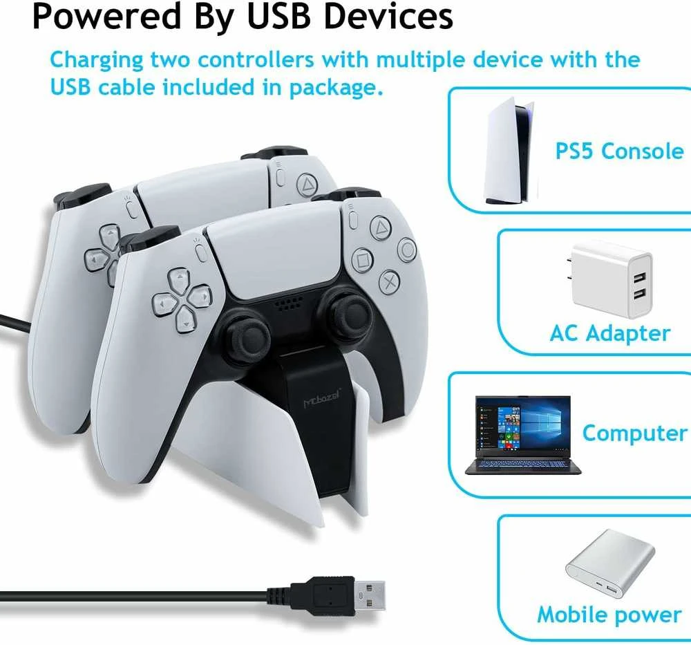 Mcbazel dviguba įkrovimo stotelė PS5 DualSense valdikliams, USB-C, 10 W, HC-A3705