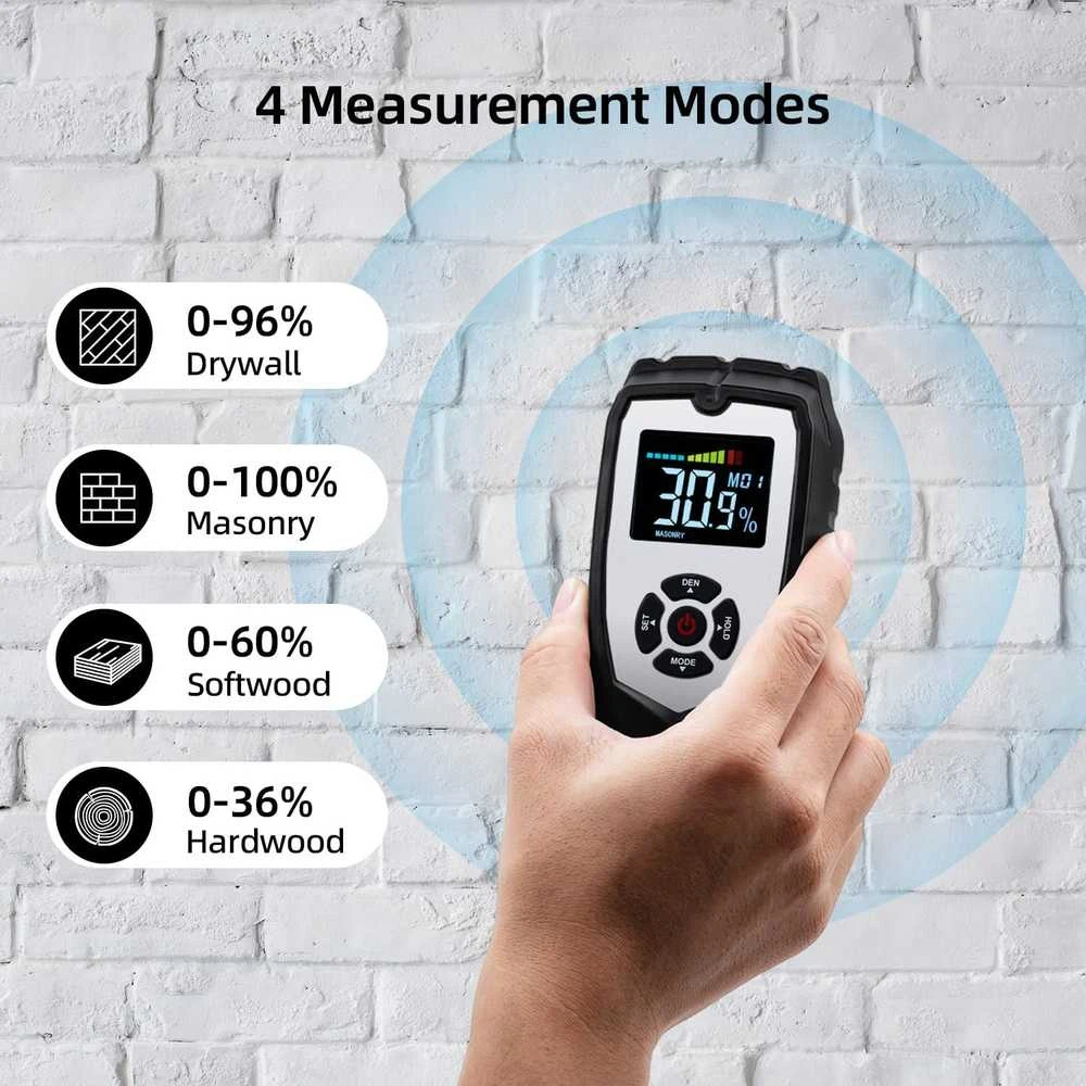 Mcbazel neardomas drėgmės matuoklis sienoms ir medienai INSP0400, LCD ekranas, analizės gylis iki 50 mm