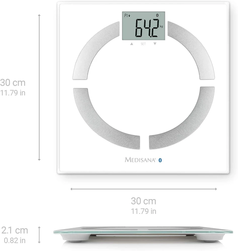 Medisana BS 444 kūno analizės svarstyklės, nerūdijančio plieno, Bluetooth | Medisana | BS 444 | Automatinis išjungimas | Kūno riebalų analizė | Kūno masės indekso (KMI) matavimas | Kūno vandens procentas | Kaulų masės analizė | Maksimalus svoris (keliamoji galia) 180 kg | Atminties funkcija | Keli vartotojai | Kūno skalė