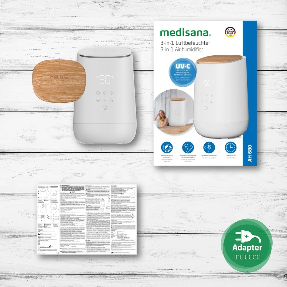 Medisana | Oro drėkintuvas | AH 680 | Tinka kambariams iki 30 m² | Ultragarsinis | Baltas