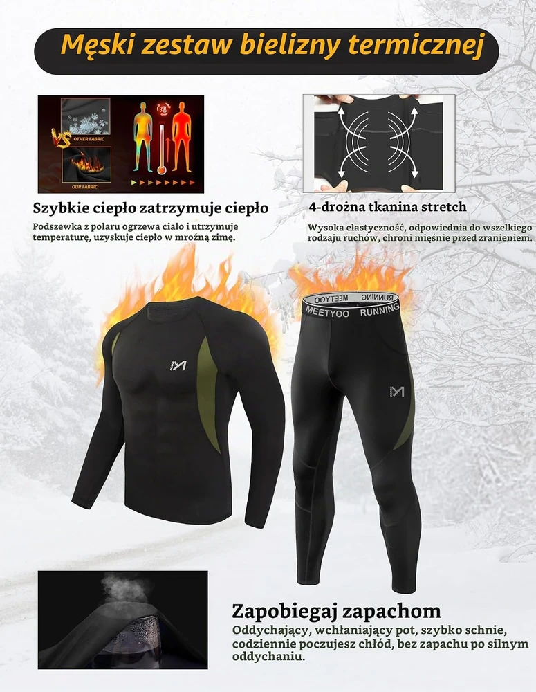 MEETYOO vyriškas termo apatinių komplektas ilgomis rankovėmis, juodas, XL, U1-Juodas-XL