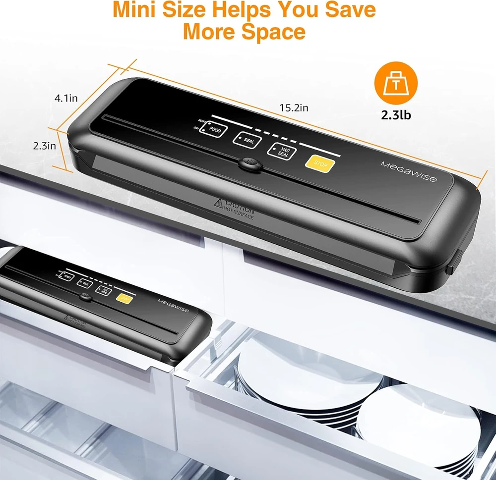 Megawise vakuuminė pakavimo mašina 80 kPa, automatinė, 110 W, 38,6 x 10,4 x 5,8 cm, VS6621