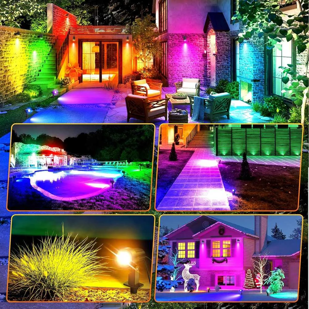 MEIKEE lauko RGB LED sodo šviestuvas su nuotolinio valdymo pultu, IP66, 8 žibintai, 10 spalvų, 30 režimų SP01RB