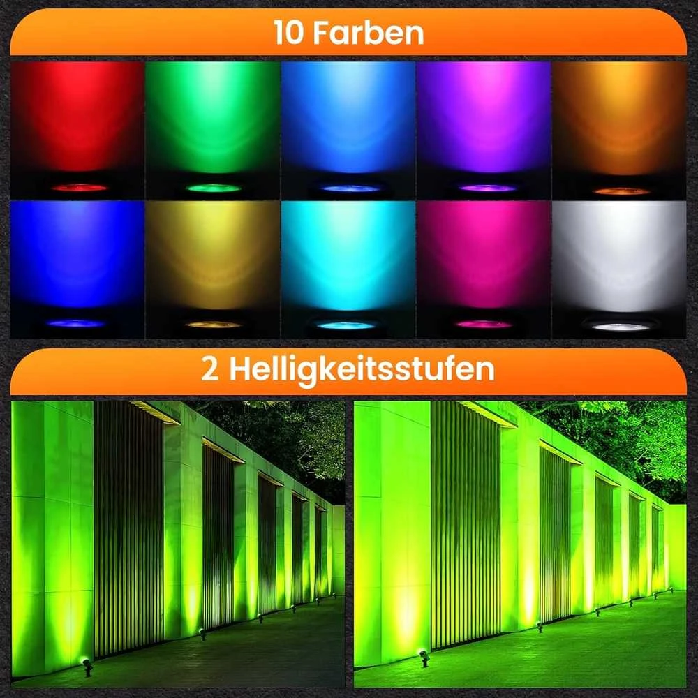 MEIKEE lauko RGB LED sodo šviestuvas su nuotolinio valdymo pultu, IP66, 8 žibintai, 10 spalvų, 30 režimų SP01RB