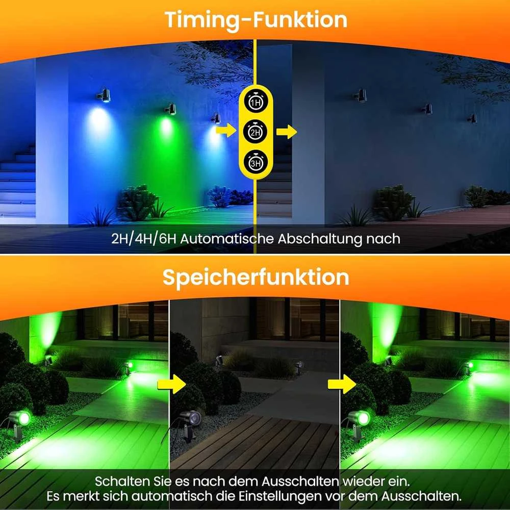 MEIKEE lauko RGB LED sodo šviestuvas su nuotolinio valdymo pultu, IP66, 8 žibintai, 10 spalvų, 30 režimų SP01RB