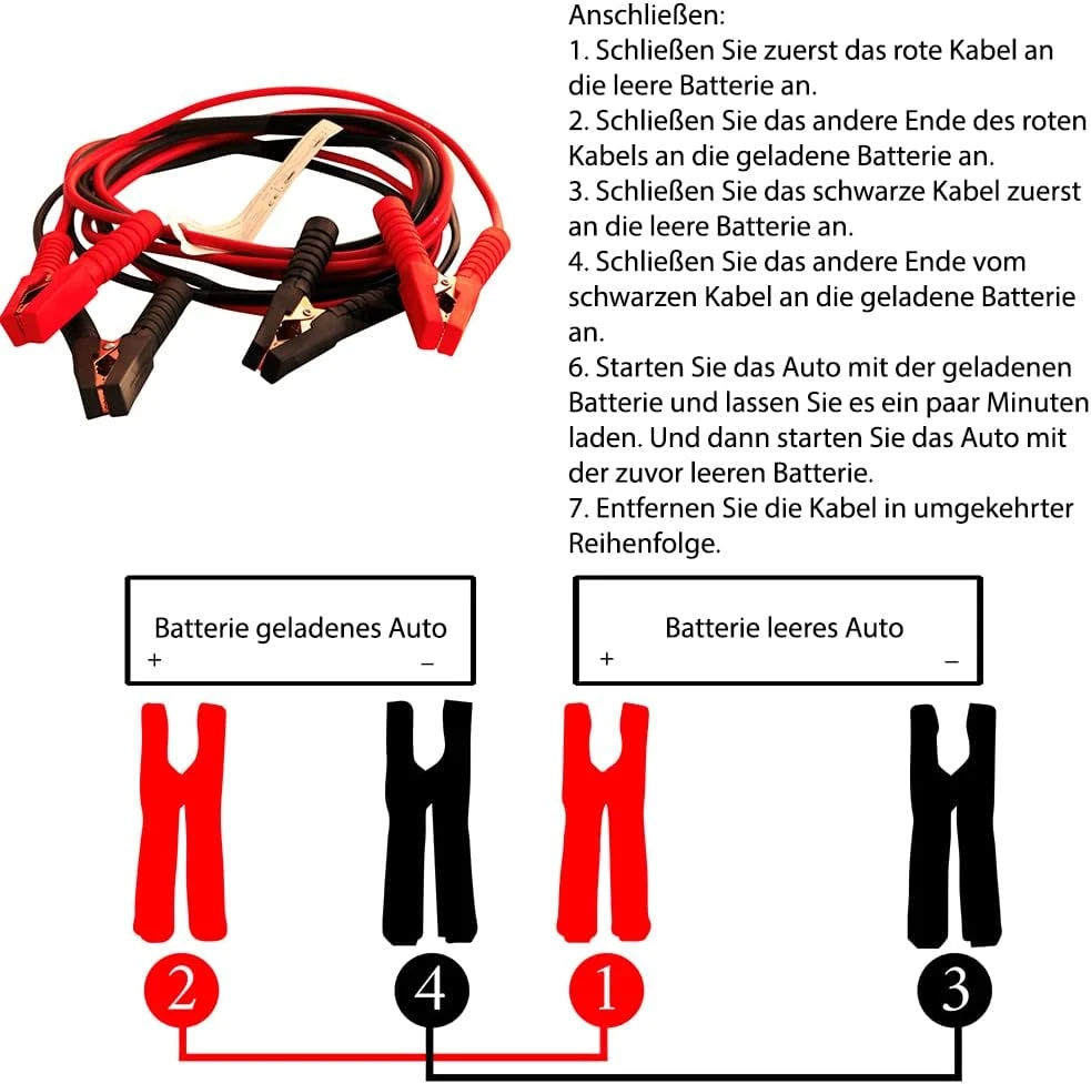 Melko užvedimo laidai automobiliams 750 A, 3,5 m, 6–24 V, modelis 1