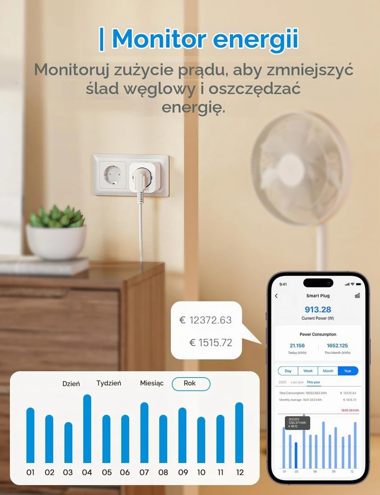 Meross išmanusis elektros lizdas su energijos matuokliu Wi-Fi ir Bluetooth 16 A MSS305