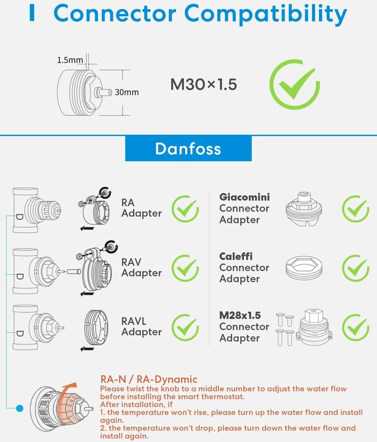 meross išmanusis programuojamas radiatoriaus termostatas Wi-Fi M30 x 1.5 mm MTS150