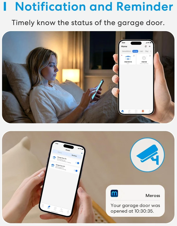 Meross išmanusis Wi-Fi garažo vartų atidarymo valdiklis su valdymu balsu MSG100(EU)