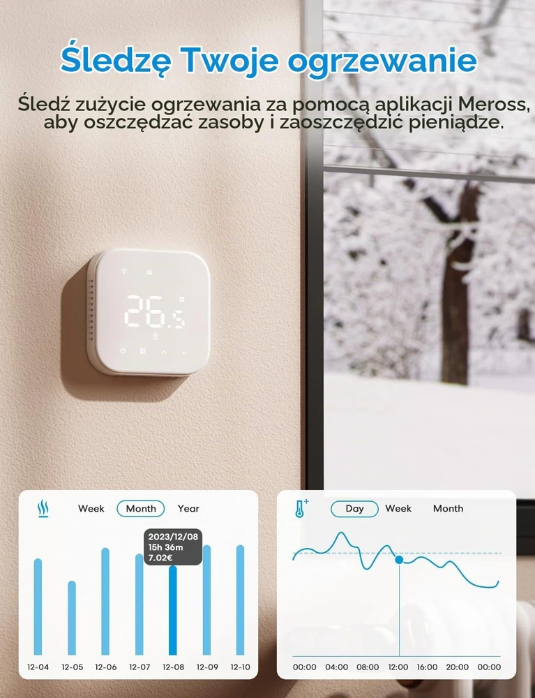 meross išmanusis Wi-Fi termostatas grindiniam šildymui ir boileriui MTS215B
