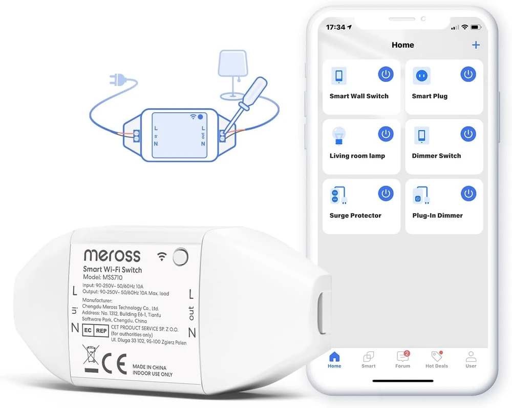 „Wi-Fi“ išmanusis jungiklis „Meross MSS710-UN“ (su „HomeKit“)