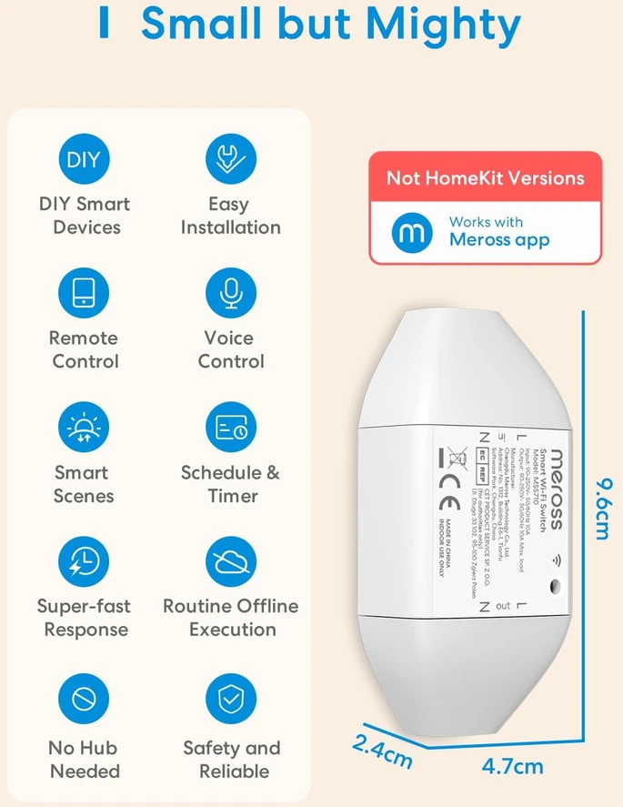 „Wi-Fi“ išmanusis jungiklis „Meross MSS710-UN“ (su „HomeKit“)