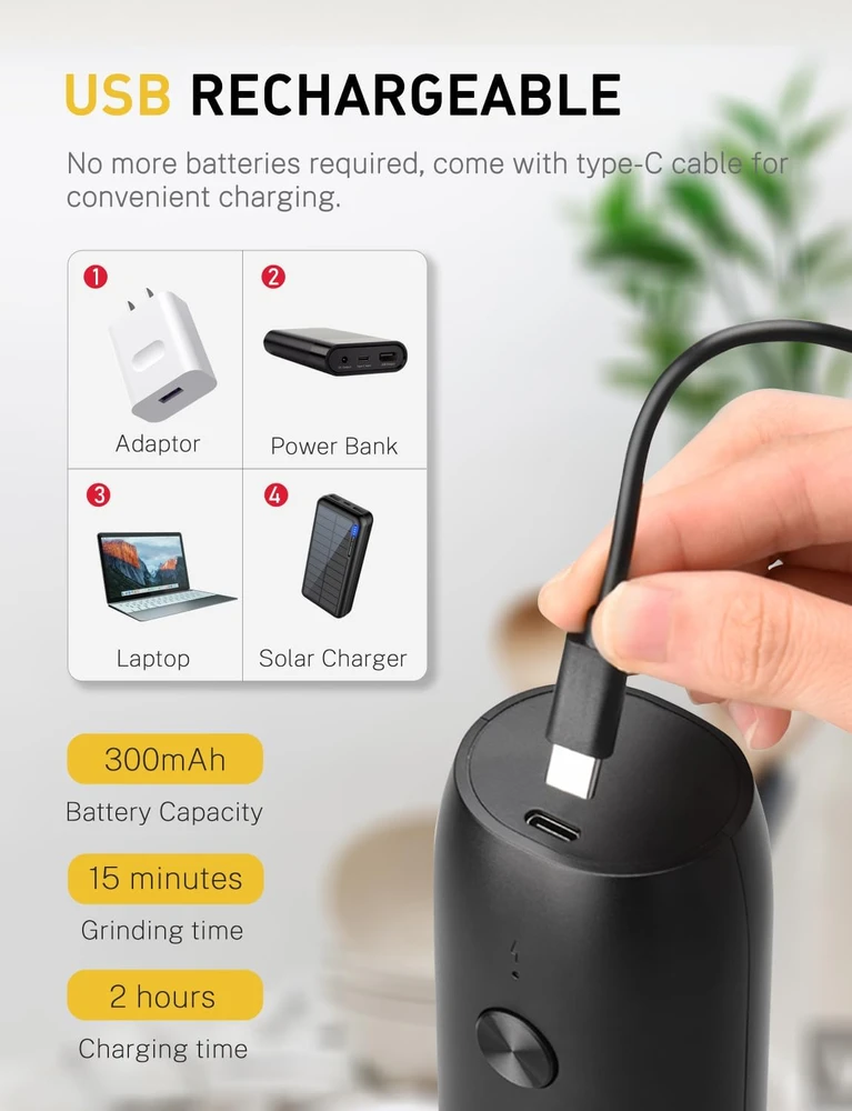 MERTTURM elektrinis pipirų ir druskos malūnėlis su USB-C įkrovimu HK002-1