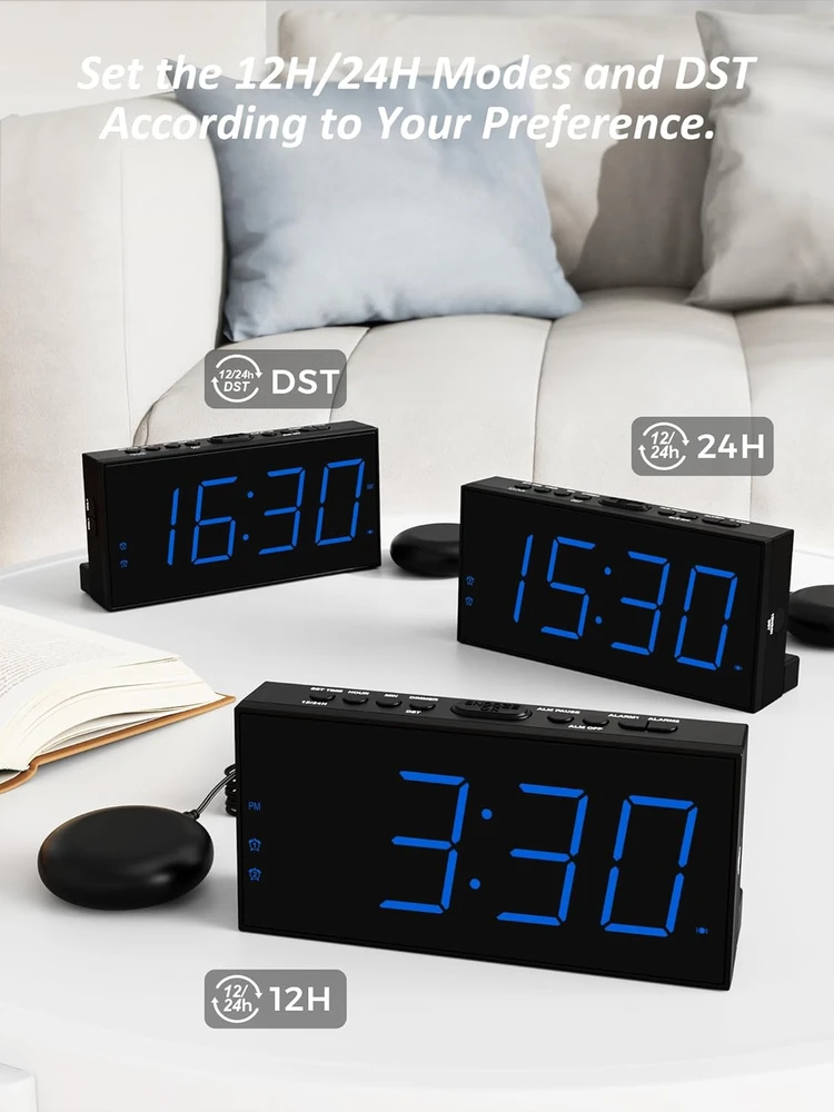 Mesqool garsus žadintuvas su vibracija, dvigubu žadintuvu, dideliu LED ekranu, USB įkrovimu, CR1001em