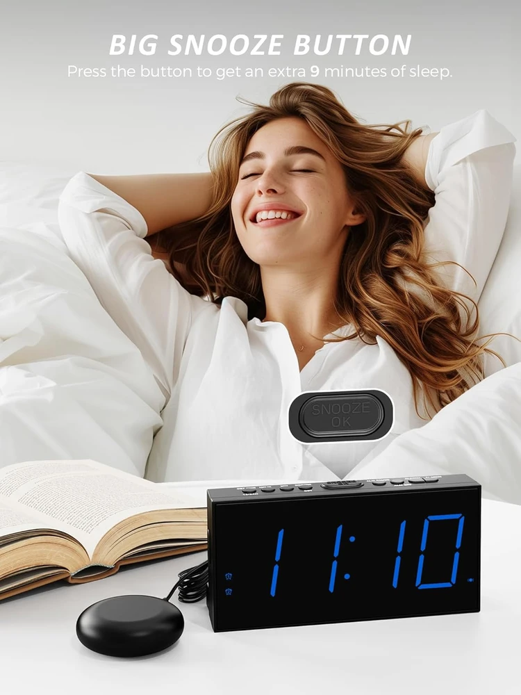 Mesqool garsus žadintuvas su vibracija, dvigubu žadintuvu, dideliu LED ekranu, USB įkrovimu, CR1001em
