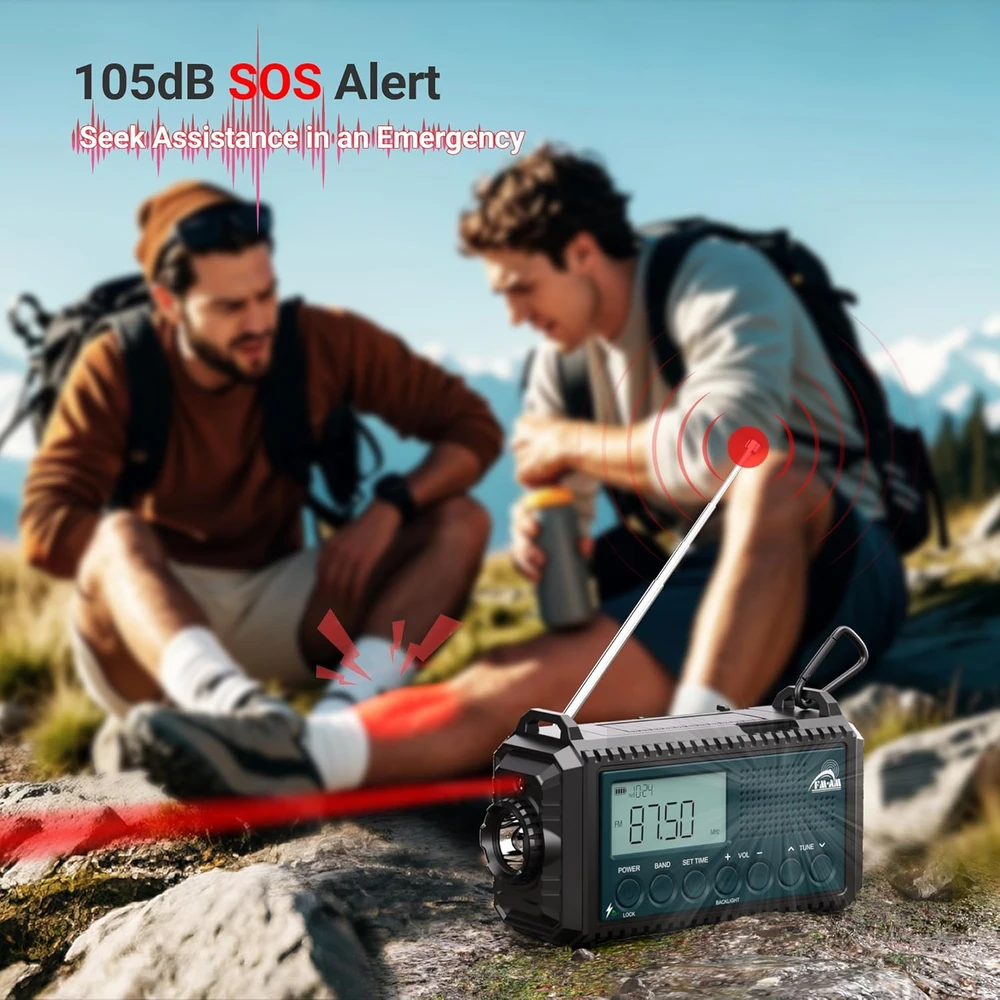 Mesqool nešiojamas avarinis radijas AM/FM/SW su akumuliatoriumi 12000 mAh, žibintuvėliu ir SOS funkcija, CR1009Ultra