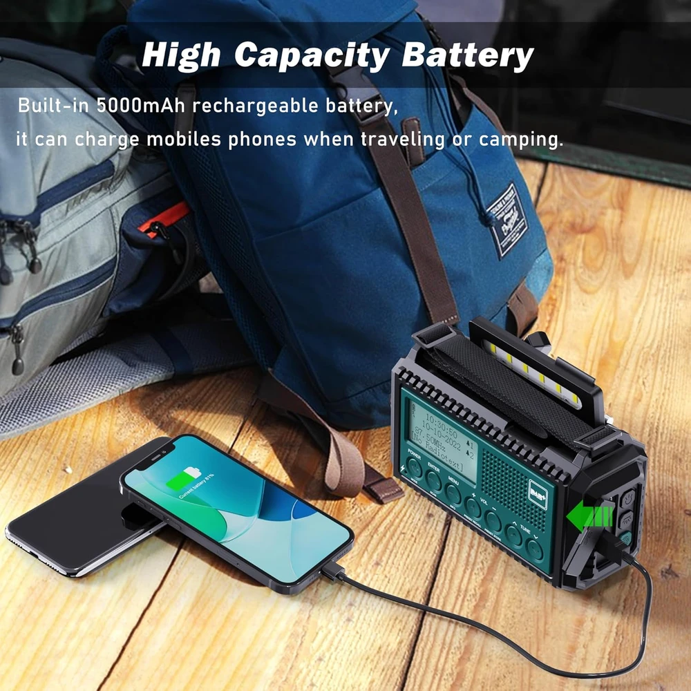 Mesqool nešiojamas DAB+/FM radijas su 5000 mAh baterija, žibintuvėliu ir skaitymo lempa, IPX4