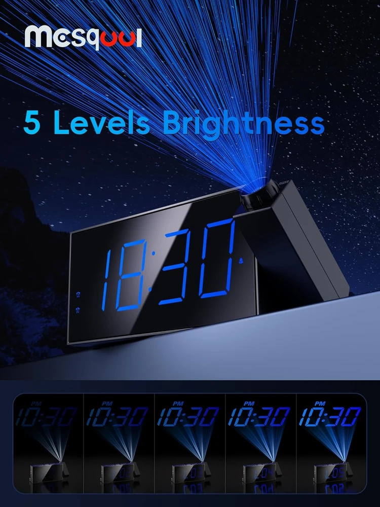 Mesqool projekcinis žadintuvas su LED ekranu, dvigubu žadintuvu, USB įkrovimu ir 7 colių ekranu M-1001F-B