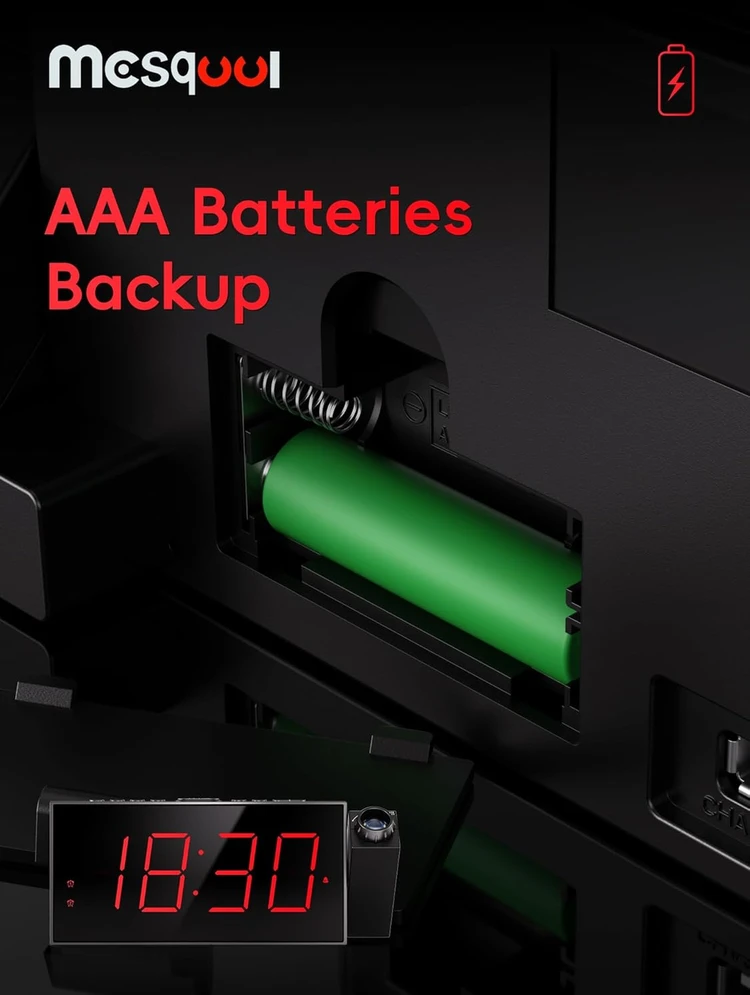 Mesqool projekcinis žadintuvas su LED ekranu, 180° kampu besisukančiu projektoriumi ir USB įkrovikliu, MEU-CR1001F-Raudona