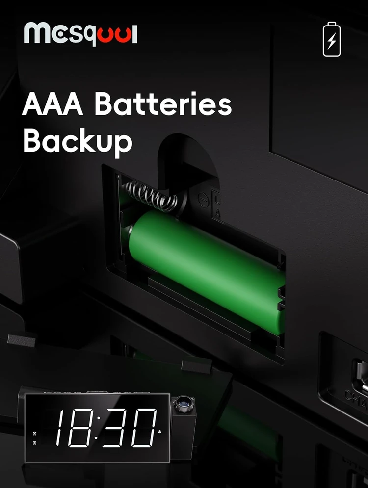 Mesqool projektuojantis skaitmeninis žadintuvas su LED ekranu, USB įkrovikliu ir 180° projektoriumi, MQL-CR01F