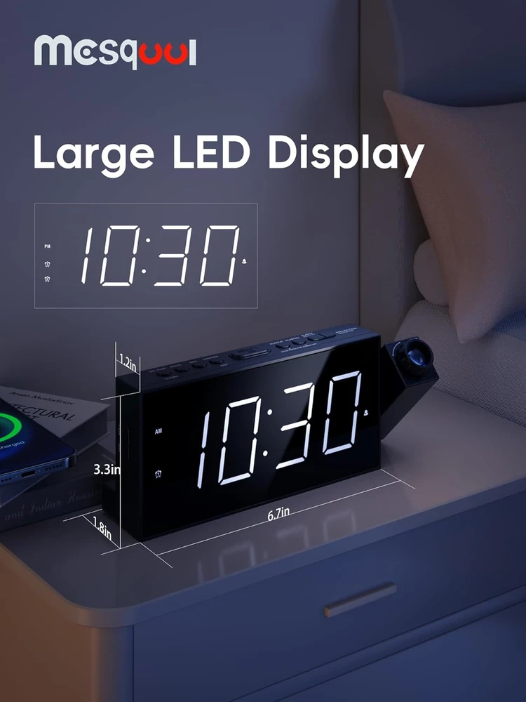 Mesqool projektuojantis skaitmeninis žadintuvas su LED ekranu, USB įkrovikliu ir 180° projektoriumi, MQL-CR01F