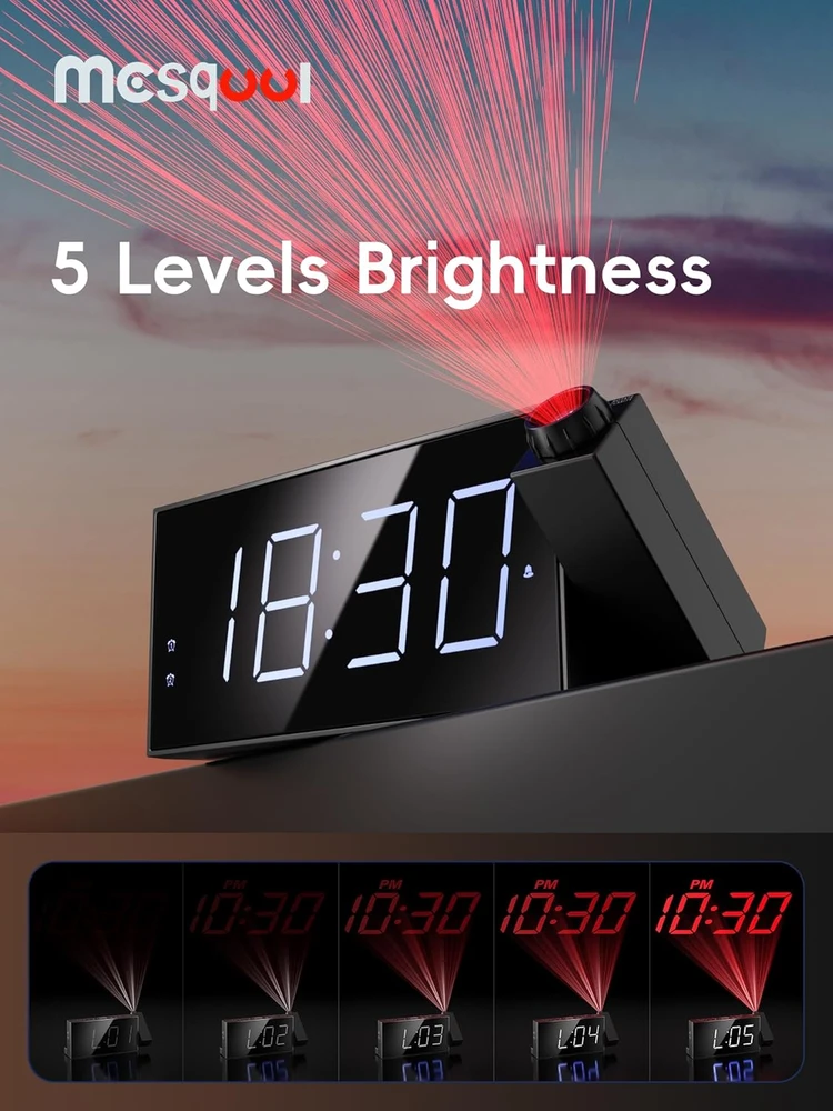 Mesqool projektuojantis skaitmeninis žadintuvas su LED ekranu, USB įkrovikliu ir 180° projektoriumi, MQL-CR01F