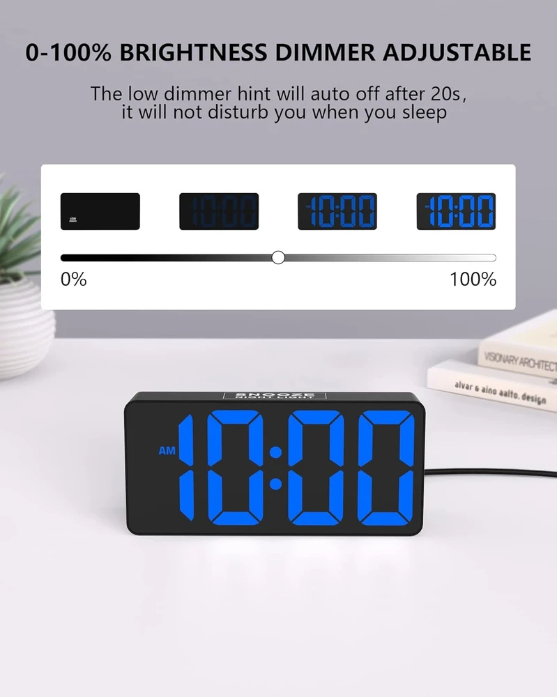 Mesqool skaitmeninis garsus žadintuvas su vibracija, dvigubas žadintuvas, USB, didelis LED ekranas, mėlynas, 1023i