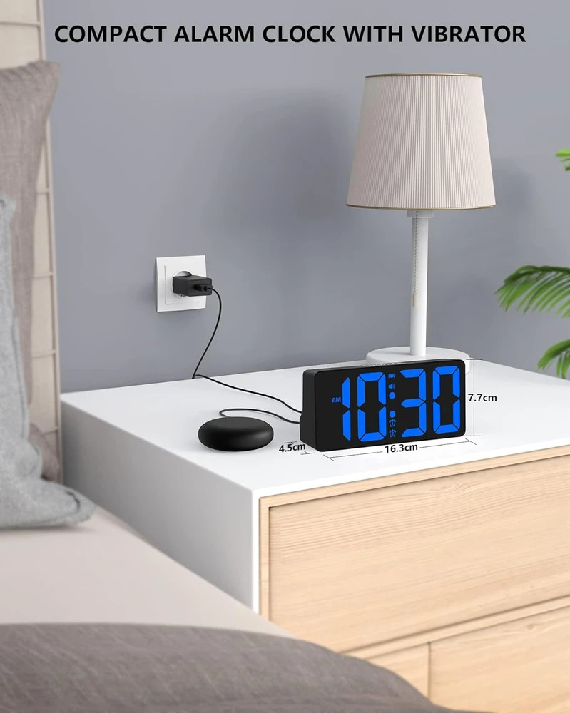 Mesqool skaitmeninis garsus žadintuvas su vibracija, dvigubas žadintuvas, USB, didelis LED ekranas, mėlynas, 1023i