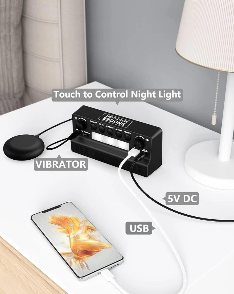 Mesqool skaitmeninis vibruojantis žadintuvas su dideliu LED ekranu, dvigubu signalu ir USB įkrovikliu, CR1023i
