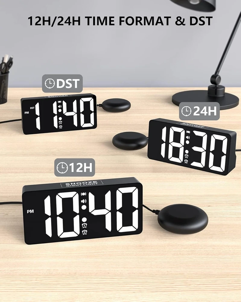 Mesqool skaitmeninis vibruojantis žadintuvas su dideliu LED ekranu, dvigubu signalu ir USB įkrovikliu, CR1023i