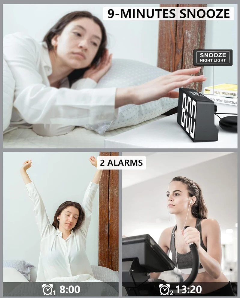 Mesqool skaitmeninis vibruojantis žadintuvas su dideliu LED ekranu, dvigubu signalu ir USB įkrovikliu, CR1023i