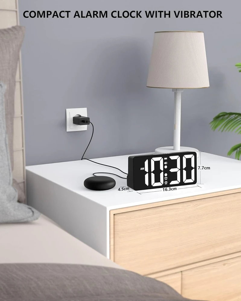 Mesqool skaitmeninis vibruojantis žadintuvas su dideliu LED ekranu, dvigubu signalu ir USB įkrovikliu, CR1023i