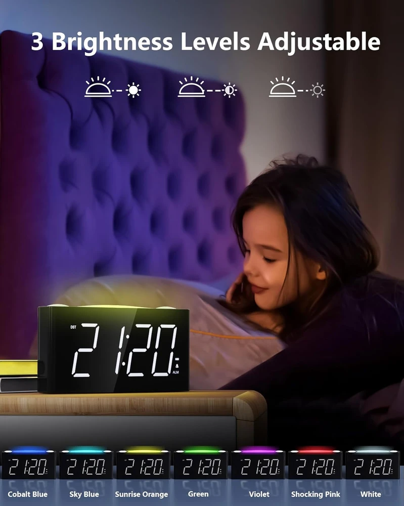 Mesqool vibracinis žadintuvas su LED ekranu, spalvota naktine lempa ir USB-C įkrovikliu, ME-EU-1008i-Baltas
