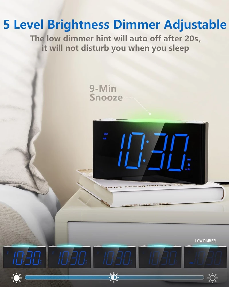 Mesqool Vibruojantis skaitmeninis žadintuvas su LED ekranu, 7 spalvų naktinė lempa, USB įįįkrovimo jungtys