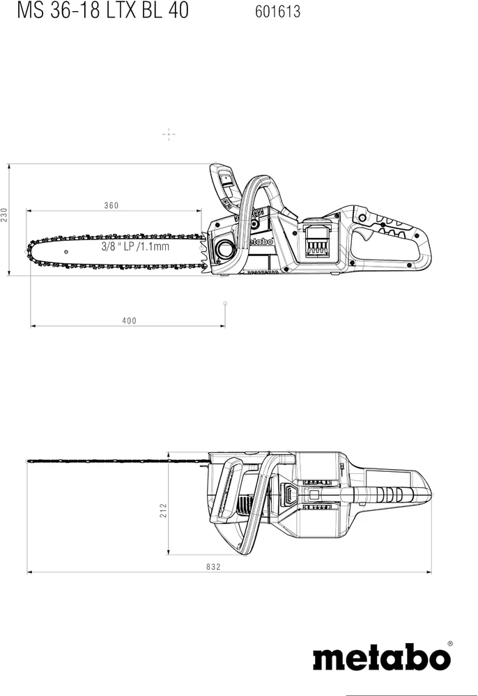 Grandininis pjūklas Akumuliatorinis pjūklas MS 36-18 LTX BL 40, korpusas, Metabo