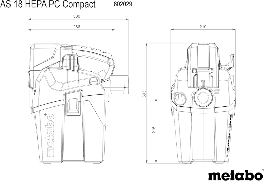 Aku.dulkių siurblio AS 18 HEPA PC Compact korpusas, Metabo