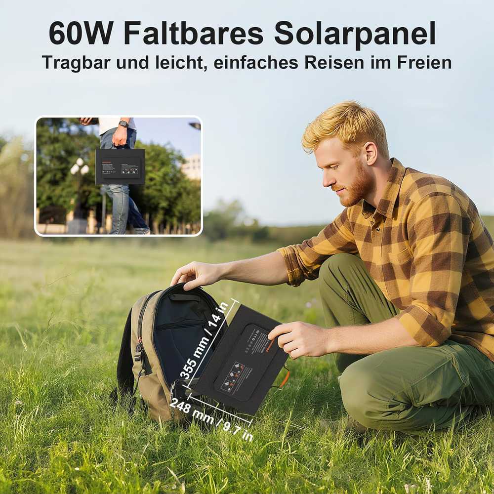 MHPOWOS sulankstomas saulės panelis 60 W, monokristalinis, 3 išėjimai, EU-SP-008