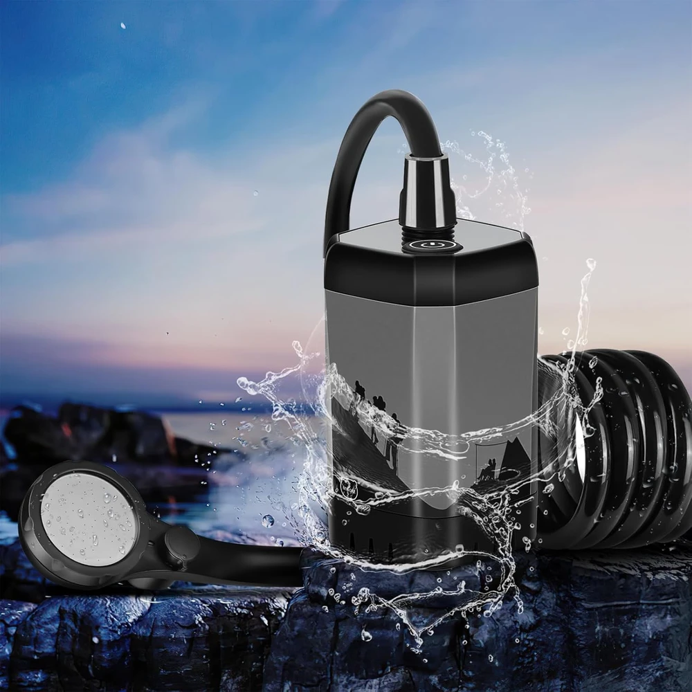 MIAOKE nešiojamas elektrinis dušas su akumuliatoriumi 7800 mAh, temperatūros ekranu, lauko naudoti Portable Shower-T300