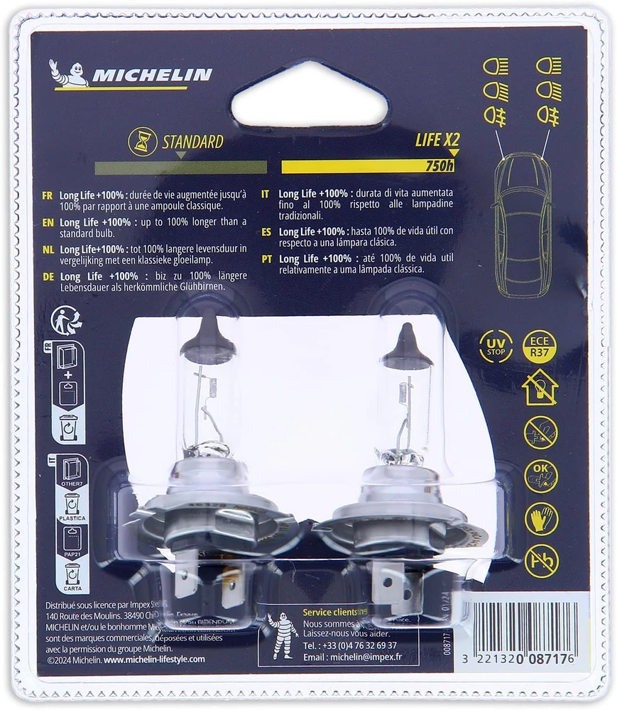 Michelin halogeninės automobilių lemputės H7 12 V 55 W Life +100% 008717