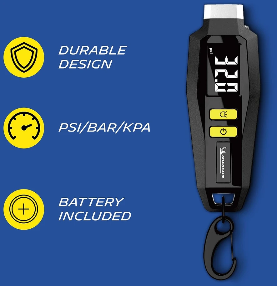 MICHELIN skaitmeninis padangų slėgio matuoklis 0.05–7 bar su LCD ekranu, modelis 9525
