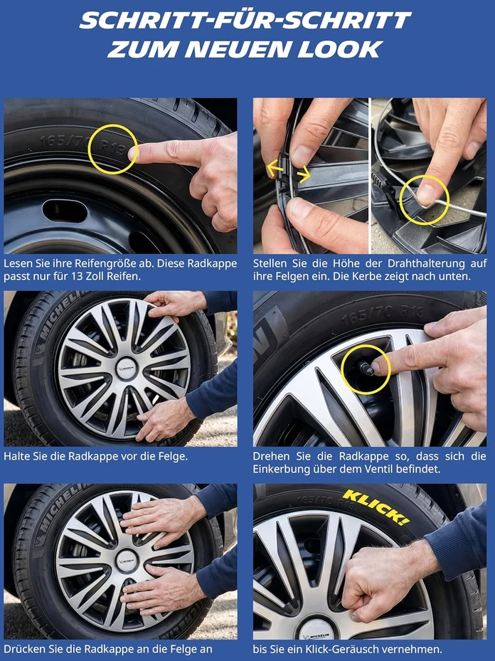 MICHELIN universalūs ratų gaubtai 16 colių, ABS plastikas, juodi ir sidabriniai, 4 vnt., 92014