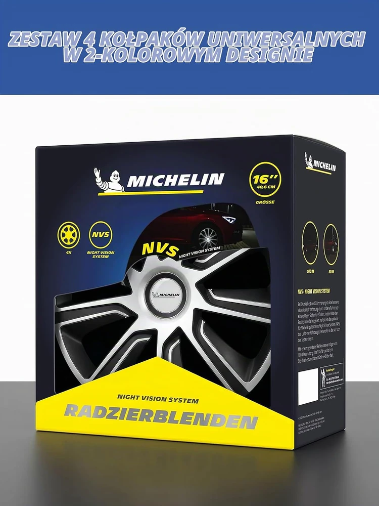 MICHELIN universalūs ratų gaubtai 16 colių, ABS plastikas, juodi ir sidabriniai, 4 vnt., 92014