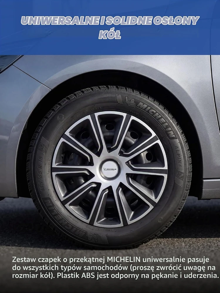 MICHELIN universalūs ratų gaubtai 16 colių, ABS plastikas, juodi ir sidabriniai, 4 vnt., 92014