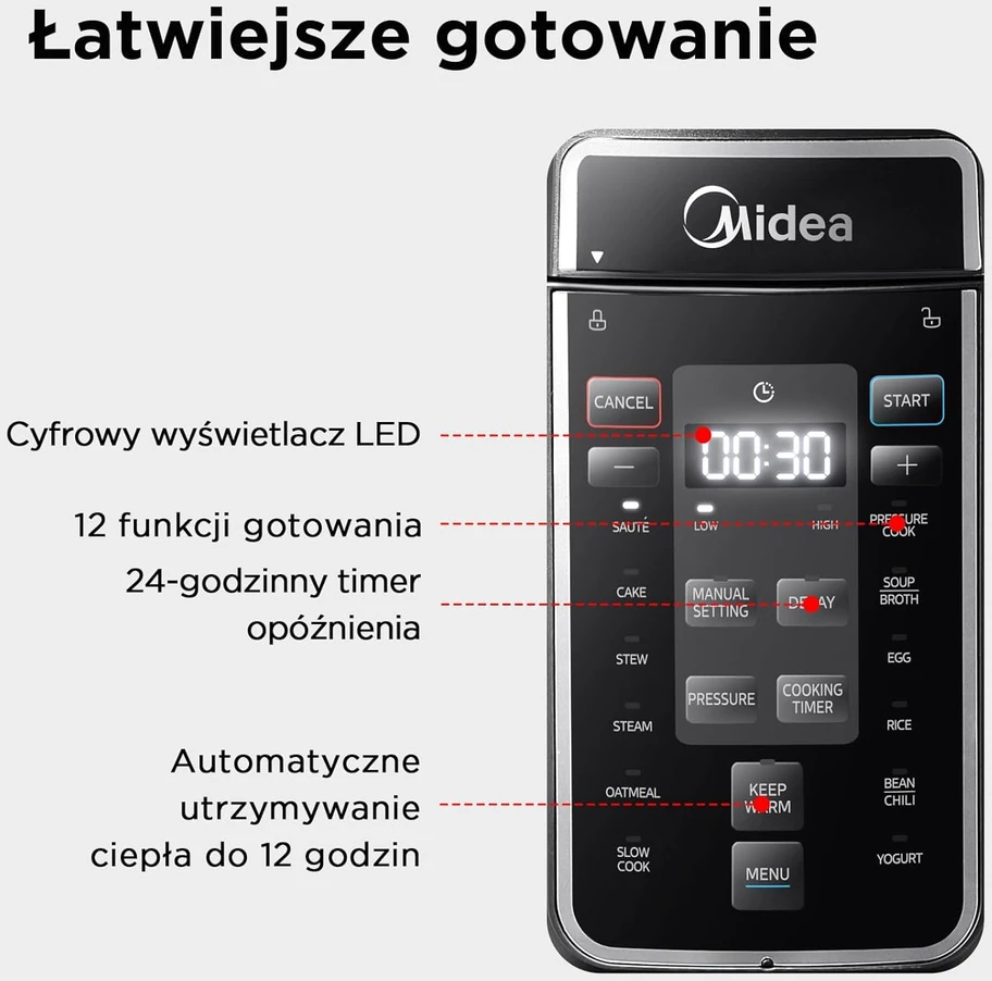 Midea daugiafunkcis elektrinis greitpuodis 7,6 l 1500 W nerūdijančio plieno MPC802SAMK