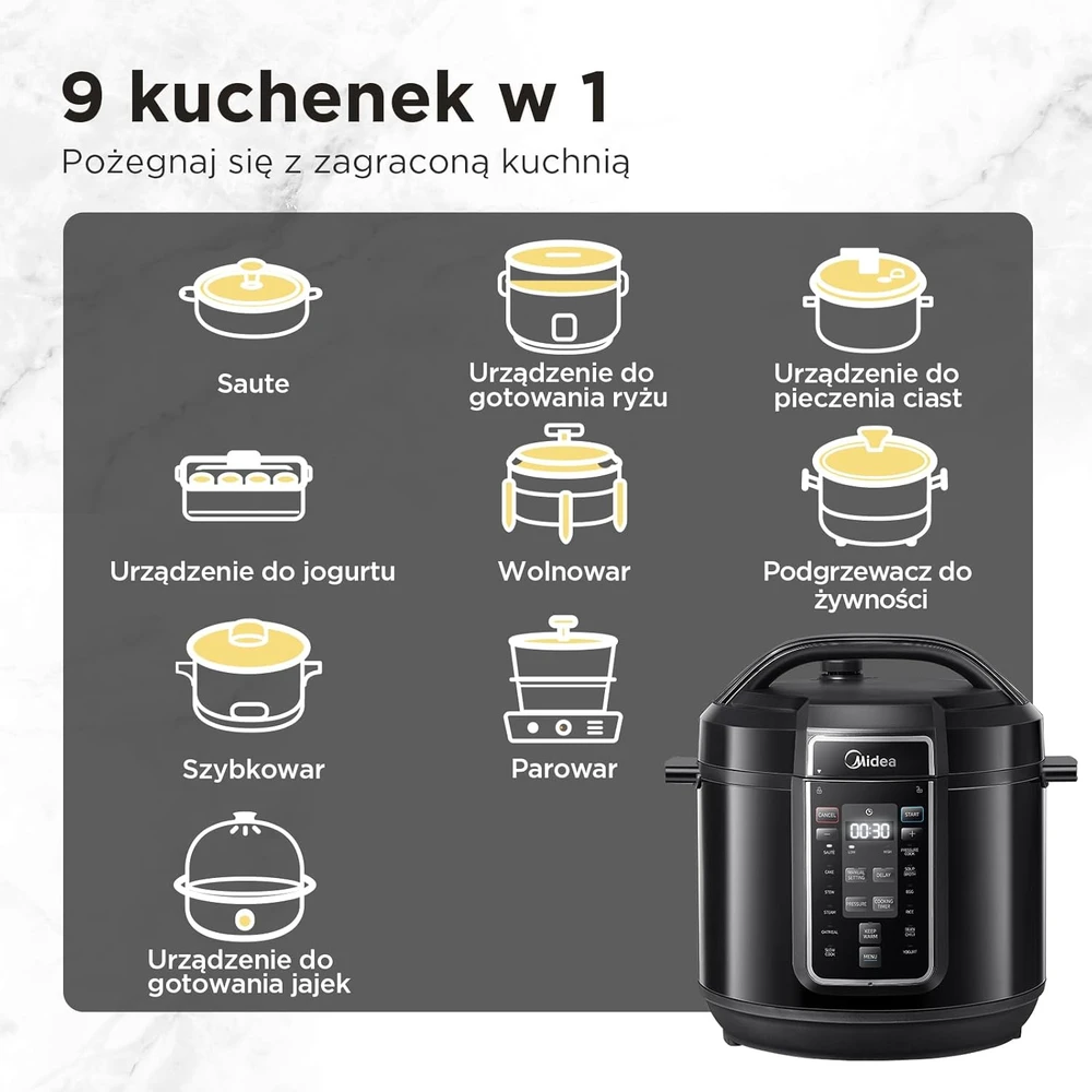 Midea daugiafunkcis elektrinis greitpuodis 7,6 l 1500 W nerūdijančio plieno MPC802SAMK